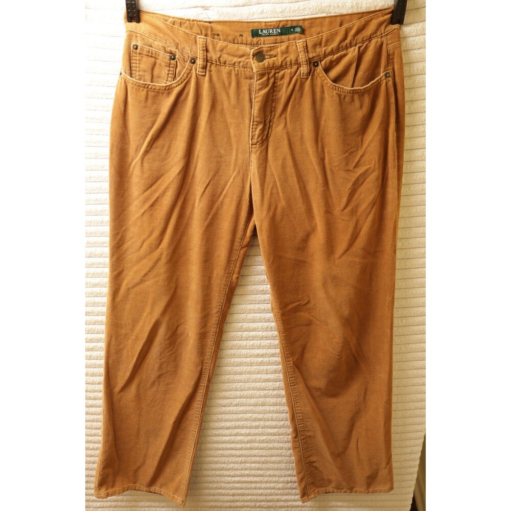 Lauren Ralph Lauren Corduroy Pants Women Size 8 Brown Camel Flawed Distressed